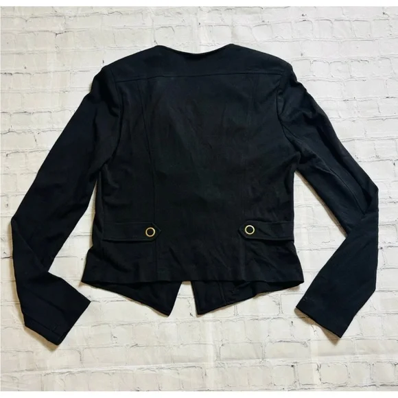 CAbi #615 Moto Blazer Jacket Womens Size S Black Ponte Knit Asymmetrical Zip - Picture 11 of 11